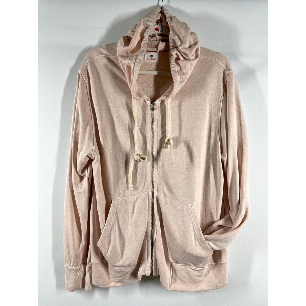 Sundry Women's Pink Long Full Zip Hooded Sweatshirt Size 4, US XL/14